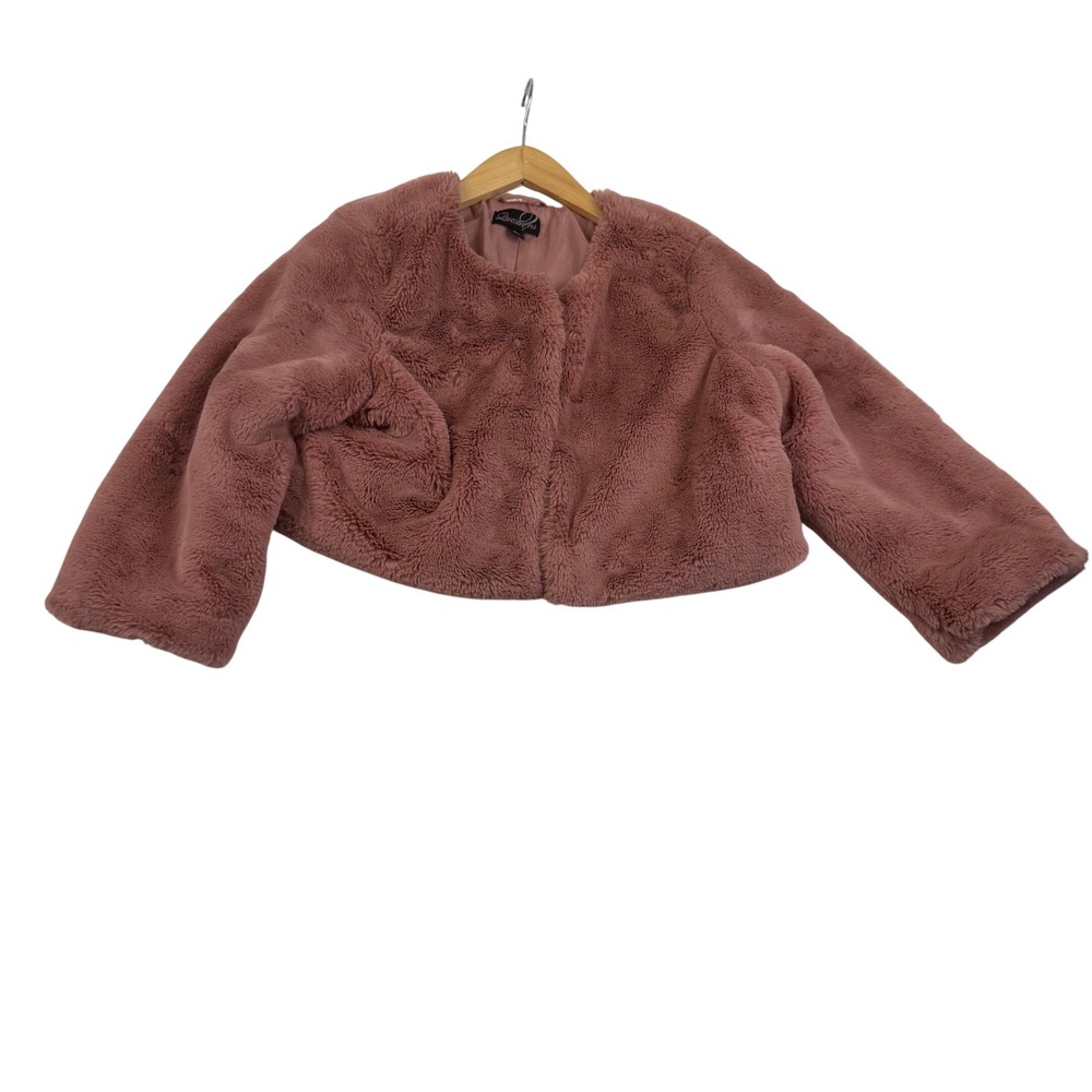Questions Womens Dusty Rose Pink Faux Fur Cropped Jacket Bolero Size L